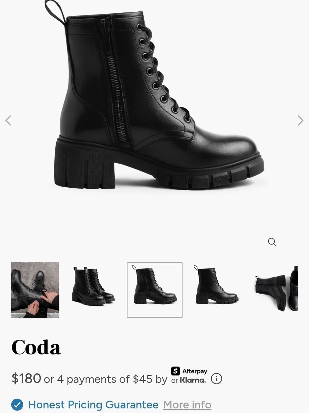 Thursday Boot Co. Women's Black Lace-Up Combat Boot